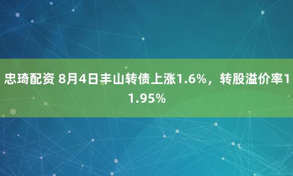 忠琦配资 8月4日丰山转债上涨1.6%，转股溢价率11.95%